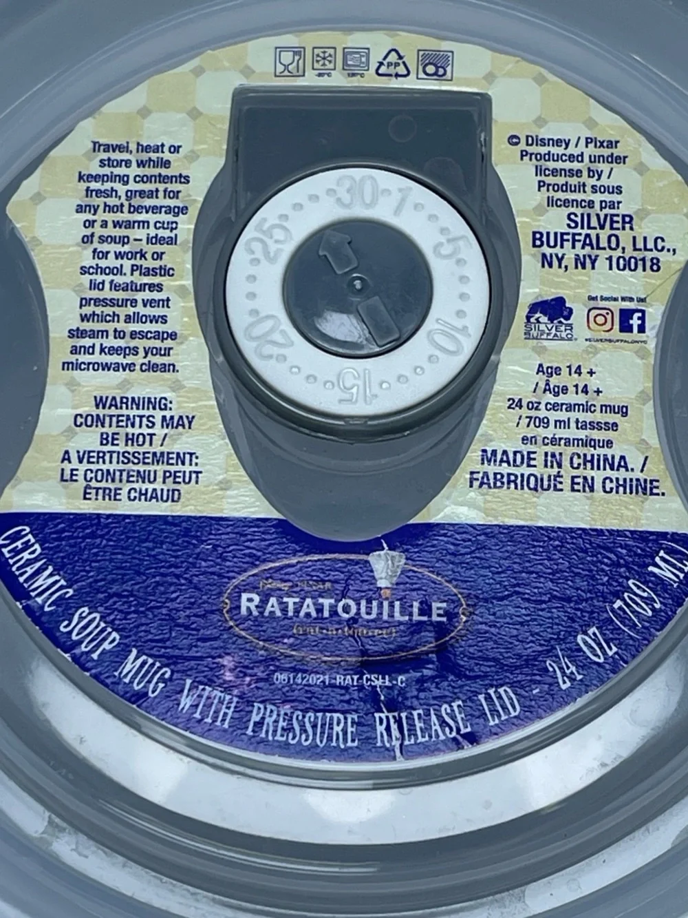 Disney Pixar Ratatouille Ceramic Soup Mug 24 oz w/ Pressure Release Lid